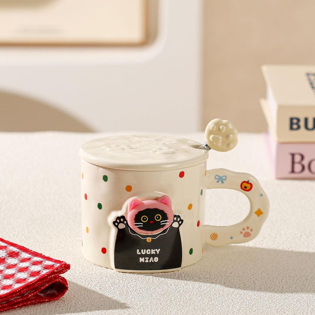 Новый День рождения Непослушный кот Водяная чашка Мультяшная керамическая кружка с крышкой ложкой Мультяшная чашка для питья Подарочный набор Подарочная коробка