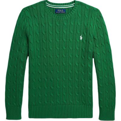 Polo SS24 однотонный свитер с вышитым маленьким пони, вязка косами, круглый вырез, длинный рукав, детский свитер, зеленый цвет CWPOSWEY6820517-300