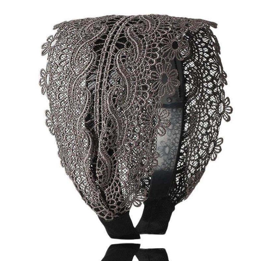 Кружевной тюрбан, широкая повязка на голову для женщин, милые нескользящие аксессуары, серая заколка для волос, модные волосы Y5B9