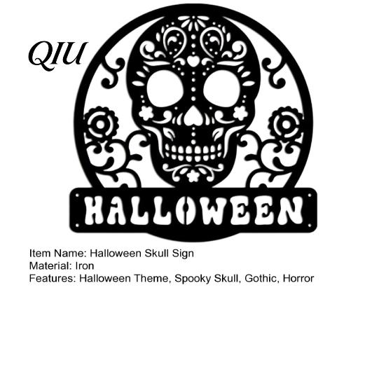 Halloween Atmosphere Decor Skull Metal Door Sign, Gothic Spooky Skeleton Head Hanging Wall Indoor Home Art for Man Cave, Bar, Bedroom, Garage, Office,