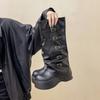 Vintage European and American versatile belt buckle pleated women's stacking boots autumn and winter thick-soled sleeve fashion boots thick-heeled le