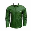 Motorcycle Biker Wear Formal  Stylish Green Men's Shirt Handmade Genuine Lambskin Leather Casual