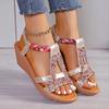 2024 Hot Selling Women's Shoes Summer Wedge Bohemian Rhinestone Casual Thick Soled Sandals Women's Open Toe Outdoor Beach Shoes