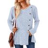 Spring Autumn Round Neck Solid Color Patchwork Button Long Sleeve Loose T-shirt for Women