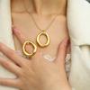 Women's European American Fashion Geometric Hollow Stainless Steel 18K Gold Plated Bamboo Chain Simple Smooth O Pendant Necklace