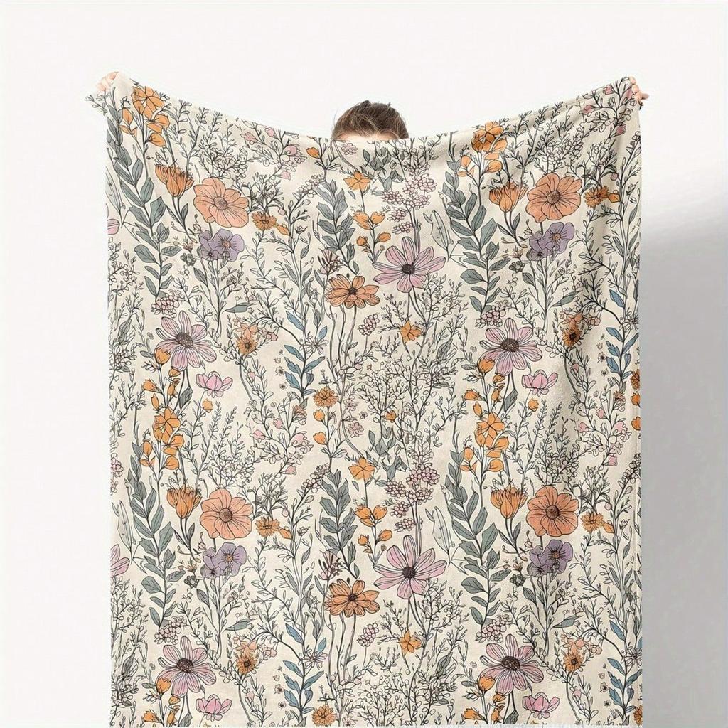 Vintage Wildflower Botanical Print Flannel Blanket Pastel Floral Soft Warm Throw Blanket Sofa Bed Rustic Farmhouse Home Decor Gift