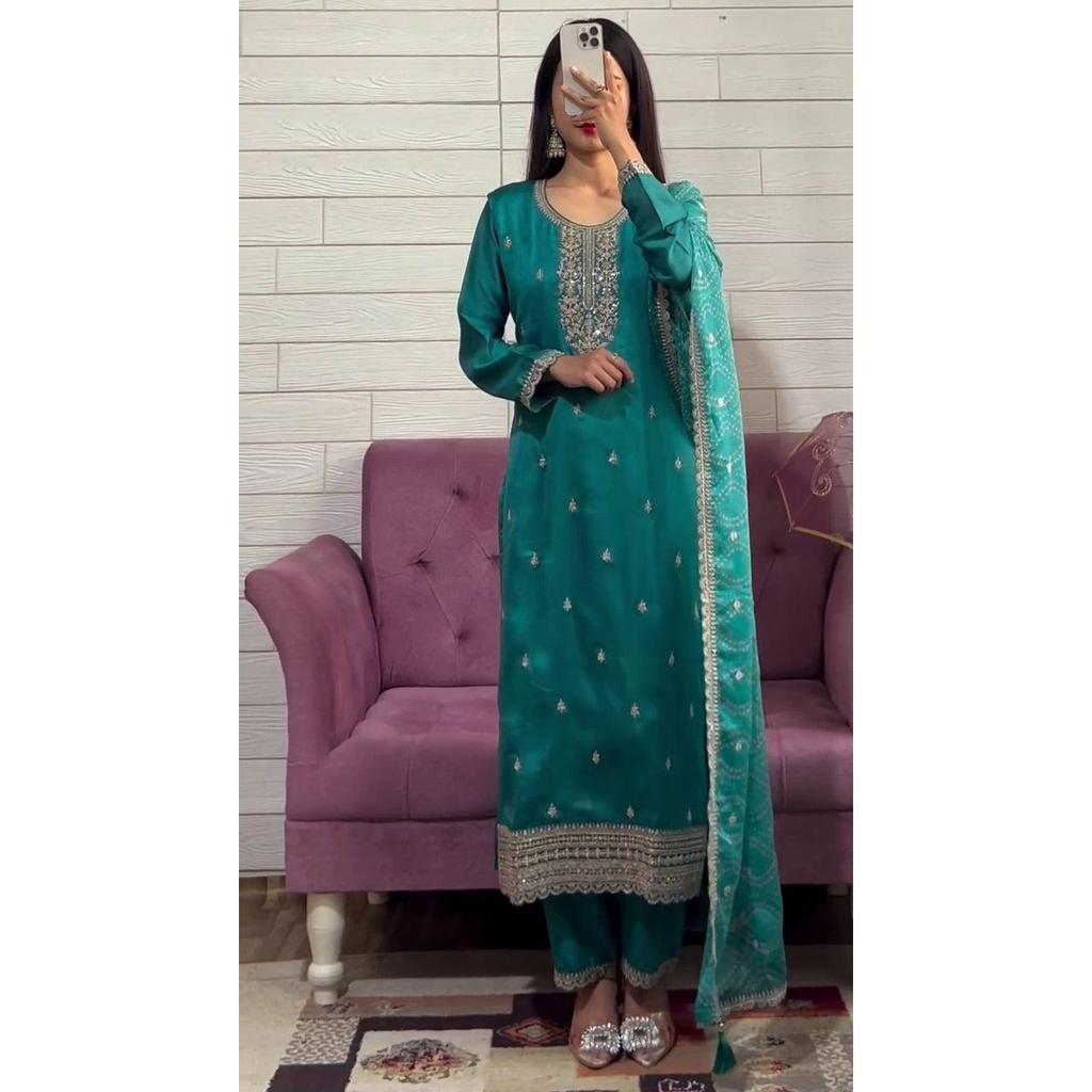 Новый обед дизайнерской серии вышитый рабочий топ и брюки с дупаттой