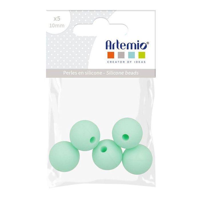 10 perles silicone rondes 10 mm - vert d'eau