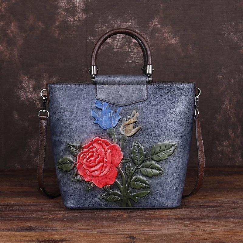 New Leather Handbag Large Capacity First Layer Cowhide Single Shoulder Straddle Bag Retro Tote Bag