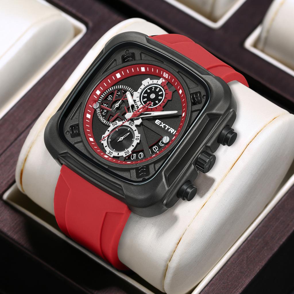 Men's Casual Watch Quartz Watch Watch Multi-dial Watch Square Men's Watch Analog Calendar Men's Watch Silicone Strap