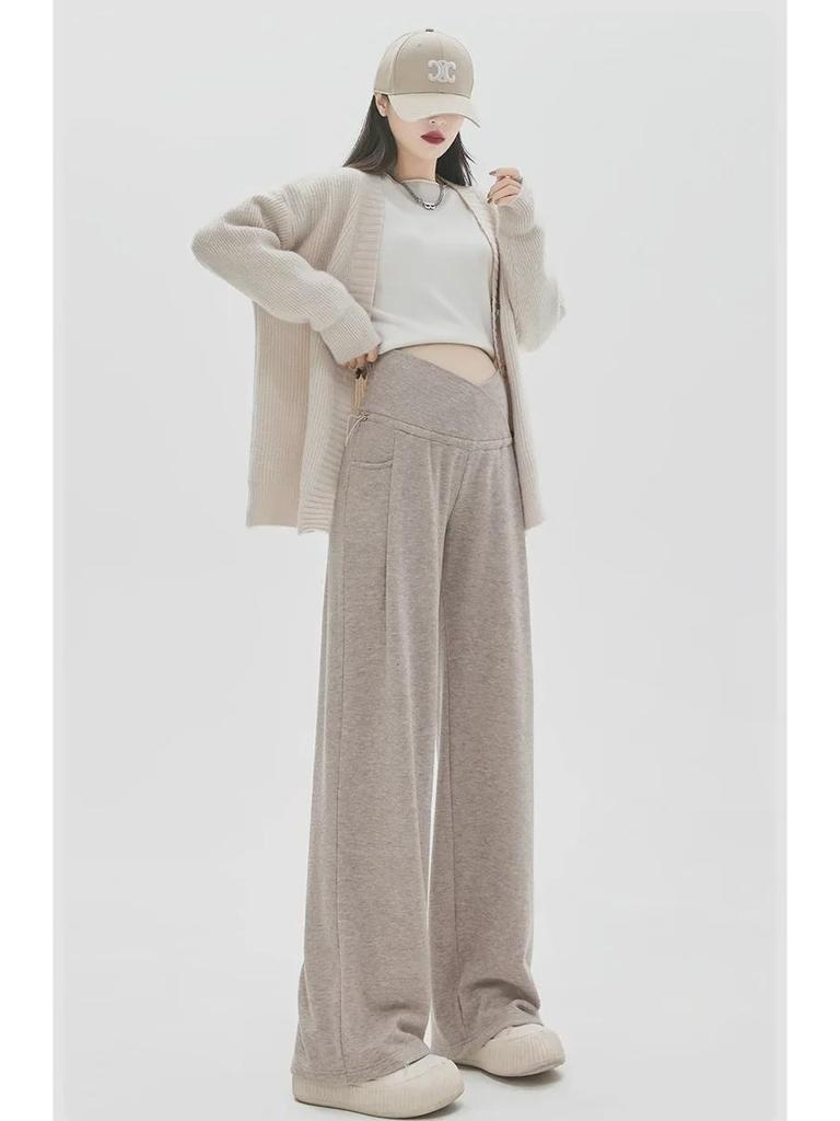 Корейские брюки для беременных с широкими штанинами: Поддержка живота, повседневный ретро-стиль, подходит для всех сезонов