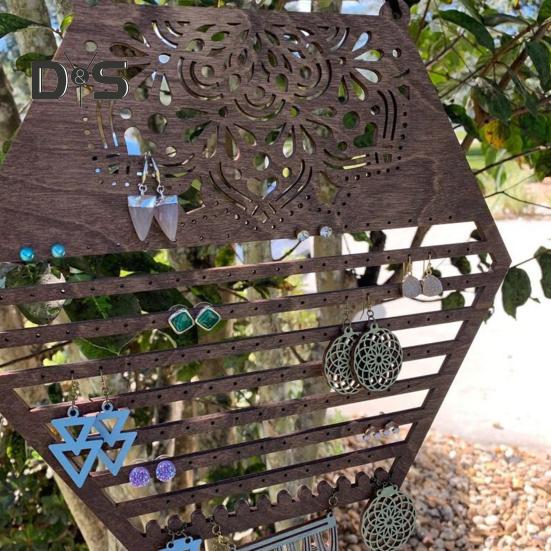 Wooden Hanging Earring Holder Wall Decor Jewelry Organizer Vintage Earring Display Organizer for Women And Girls Earrings Necklaces