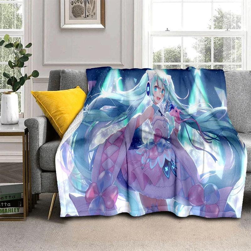 3D M-MIKUS Музыка VOCALOID Мультяшная Девочка Мягкий Плюшевый Плед, Фланелевый Плед для Гостиной Спальни Кровати Дивана Подарок