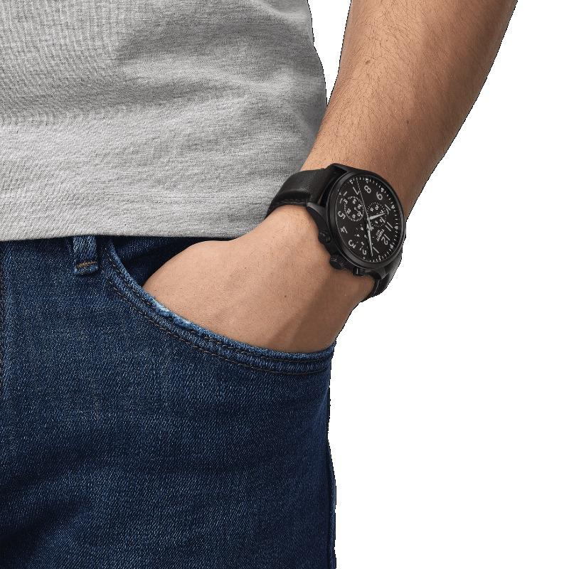 Tissot Мужские модные часы T116.617.36.052.04 с кожаным ремешком и черным циферблатом