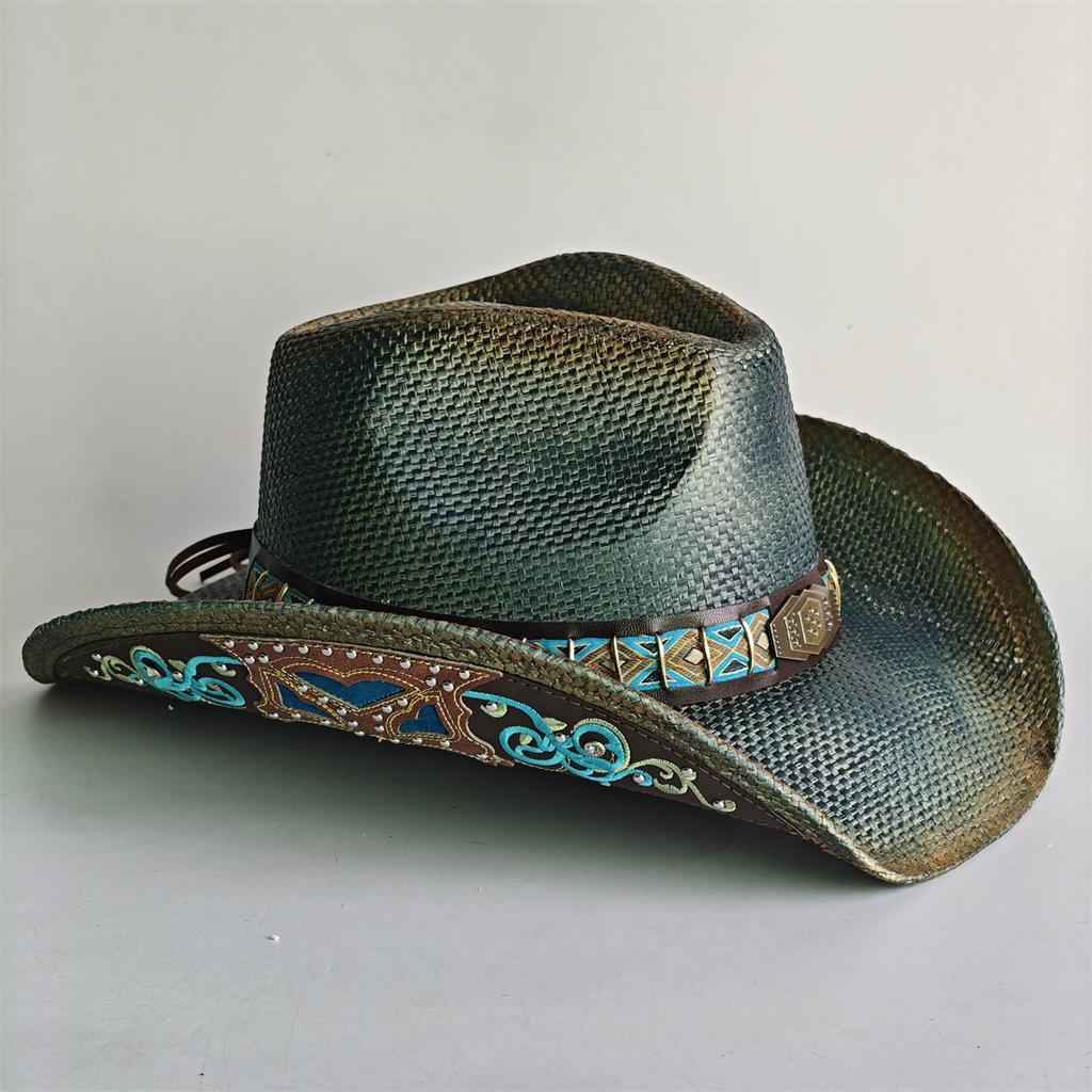 Blue Gradient Straw Cowboy Hat For Women And Men – Western Sun Hat For Country Concert Rodeo And Cowgirl Outfits