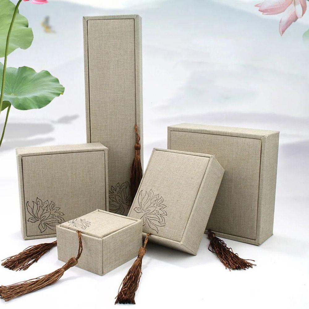 Льняная шкатулка с кисточками ручной работы в китайском стиле, тканевая коробка для хранения ожерелья, женская