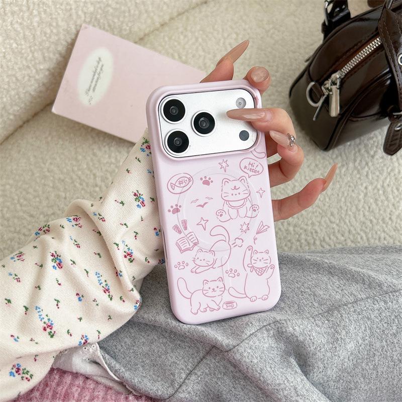 Магнитный чехол-подставка с корейским рисунком кота для iPhone 17/16 Pro Max/15 Pro