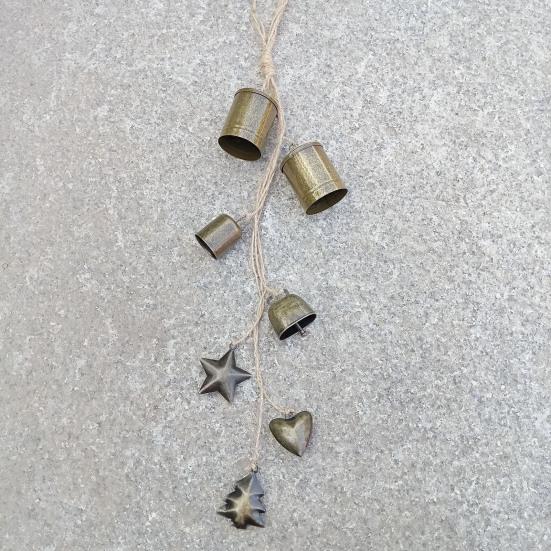 Rustic Christmas Bells Metal Tibetan Inspired Bells Decorative Cow Bells with 4 Bells On Hanging Rope for Home Door Mantel Decor