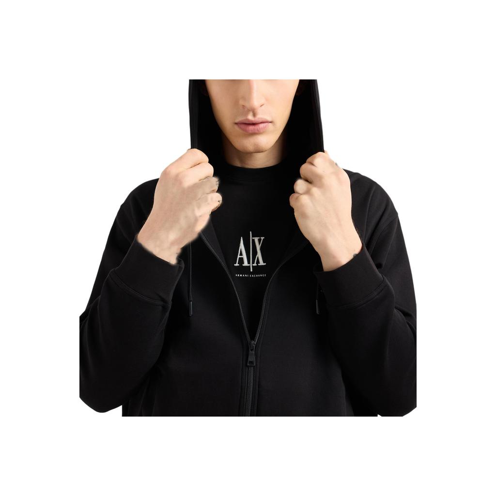 Armani Exchange FW26 Куртка с капюшоном на молнии с принтом букв, длинный рукав, мужские куртки, черная XM000371-AF10818-UC001