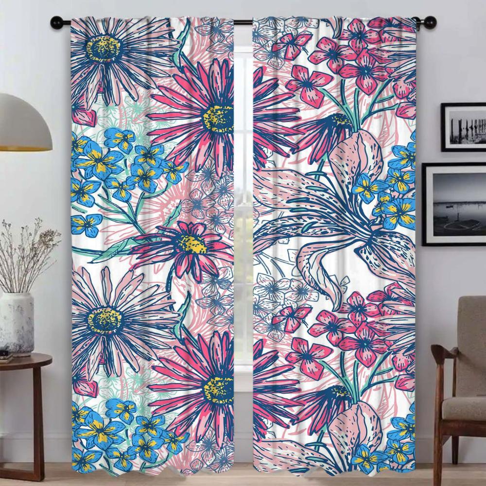 Набор из 2 цветочных штор Штора для гостиной Тюль Спальня Хэллоуин Декор Перегородка Занавески от комаров Изготовлен из полиэстера Оформление окна