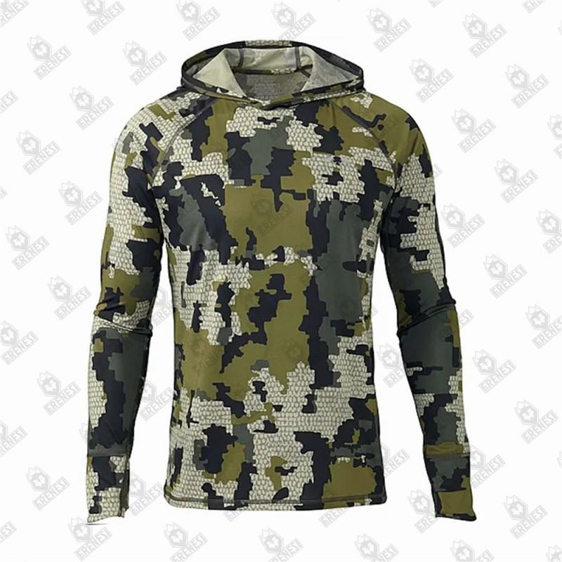 Mens Quick-Dry UV Protection Hooded Fishing Shirt Lightweight Breathable Milk Silk Outdoor Sportswear Summer Hiking Camping