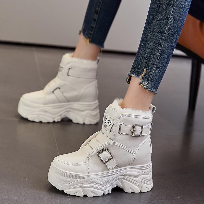 Модные 8 см натуральная кожа женские теплые туфли из шерсти животных с скрытым каблуком на платформе и танкетке осень-зима плюшевые ботильоны теплая модная обувь