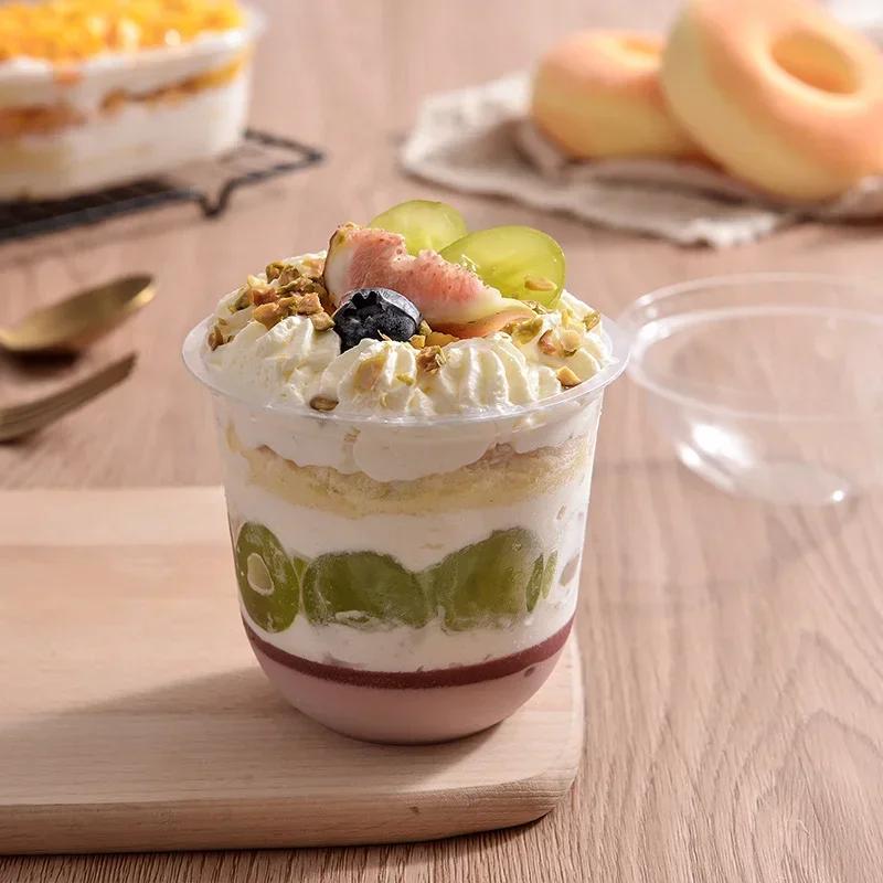50pcs Disposable Mousse Cups Cake With Lid Clear Plastic Pudding Jelly Dessert Yogurt Party Favors 360ML