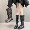 British Style Pleated Piled Boots, Women's Knees Are Thin, Big Tube Circumference Boots, Thick Heel Thick Knight Boots