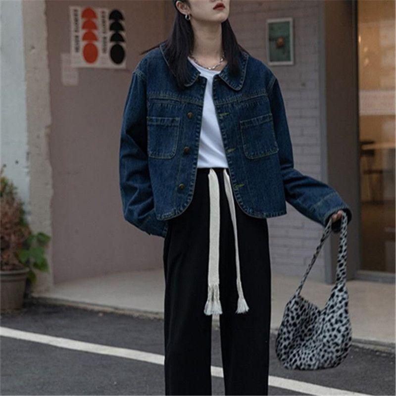 Women's Retro Denim Jacket for Spring and Autumn Korean Style Hong Kong Flavor Student Short Streetwear Jacket