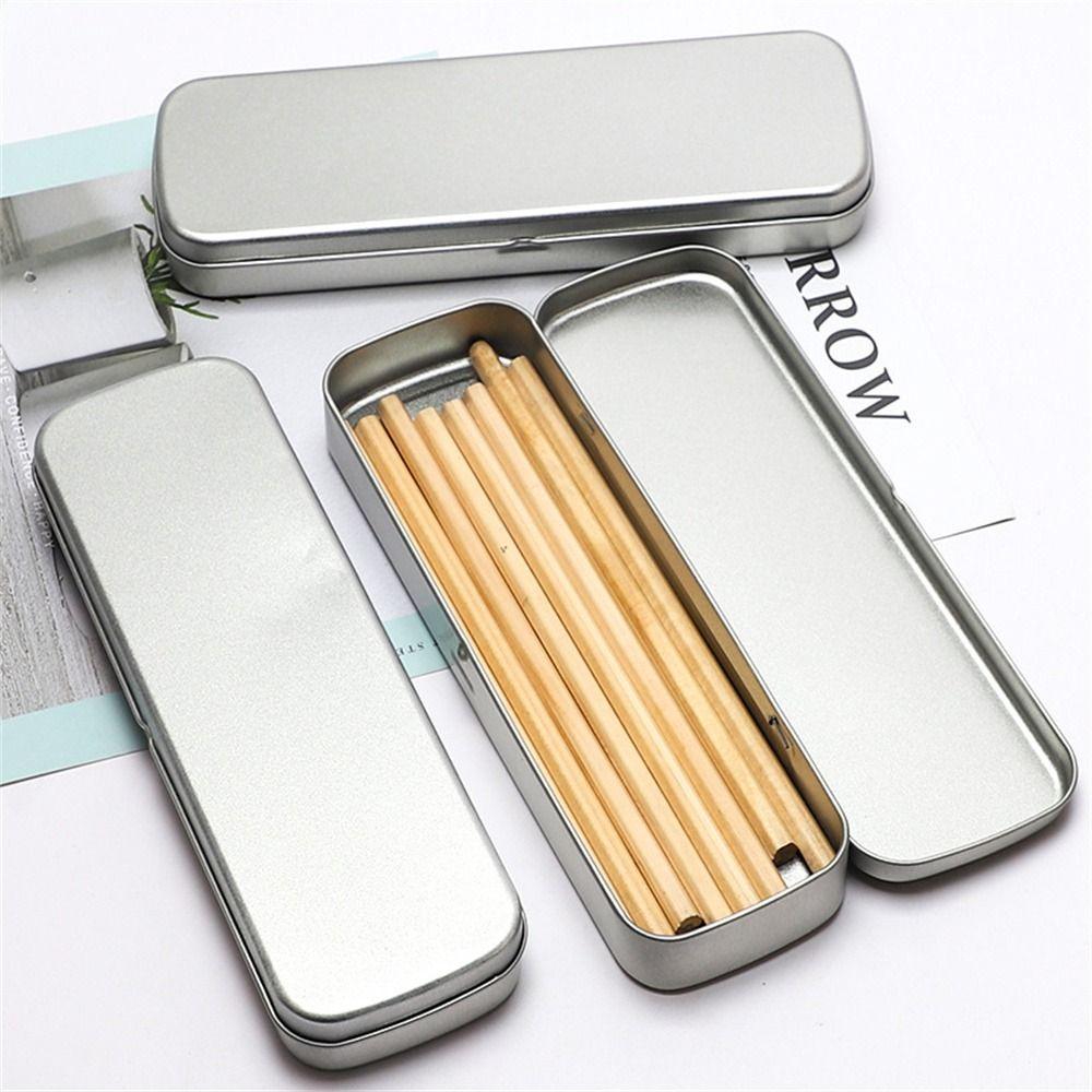 Simple Pen Box Silver Single Layer Student Pencil Storage Box Stationery Box Pencil Case Pencil Box