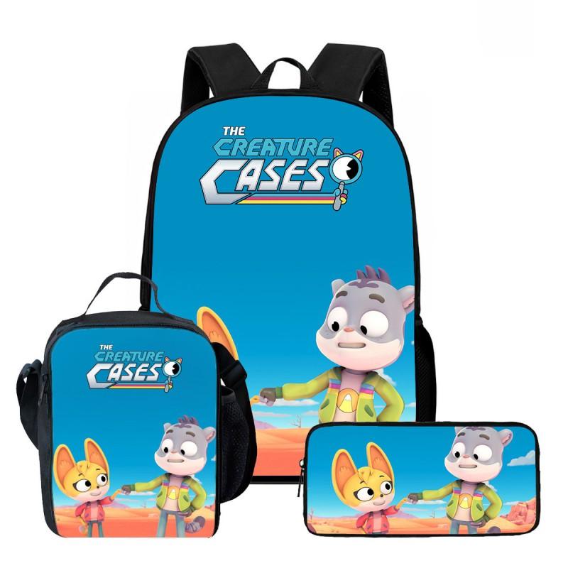 Kids School Backpack Set With Lunch Bag Pencil Case - Animal Detective Theme Oxford Fabric Ergonomic Design Elementary