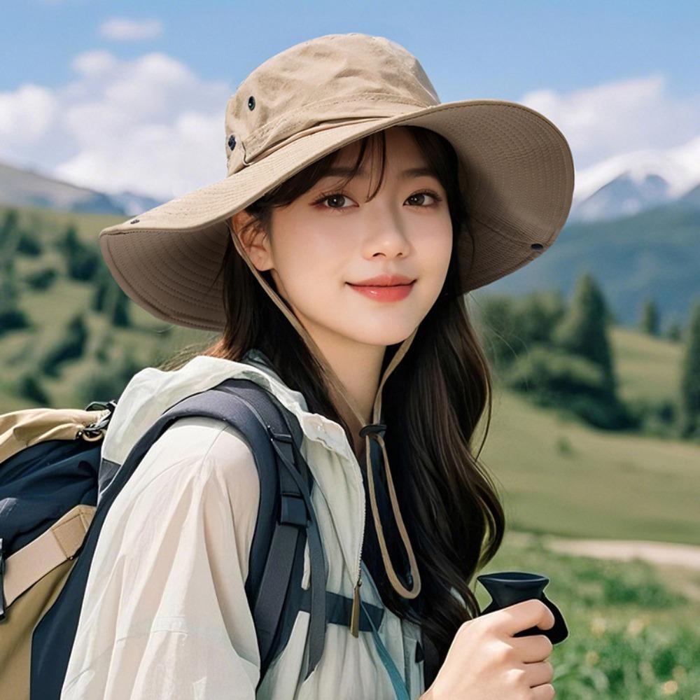 Big Brim Hiking Fisherman Hat Quick-dry Men Bucket Cap Fashion Drawstring Sun Hat Outdoor