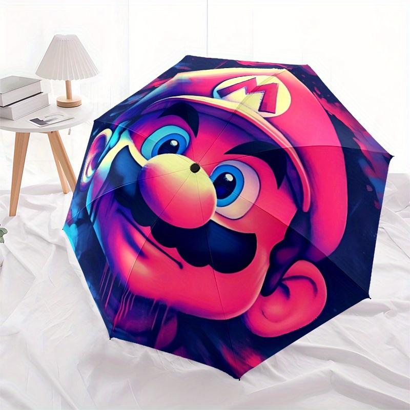 1pc Mario Artwork Self-Folding Cute Umbrella, 8-Bone Compact Travel Umbrella, Durable Plastic And Iron Frame086