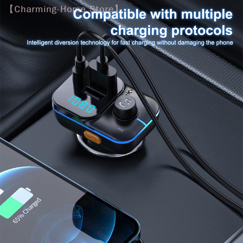 Bluetooth 5.3 Автомобильный FM-передатчик USB-флешка Type-C Быстрая зарядка Автомобильное зарядное устройство MP3-плеер Адаптер Aux Беспроводной автомобильный комплект Handsfree