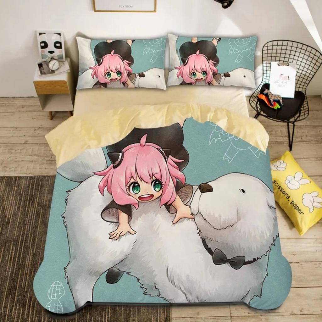 Cute Spy X Family Anya Duvet Cover,Anime Spy Family Bedding Set,Boys Girls Single Twin Queen Size Quilt Cover