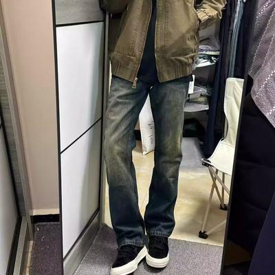 Ретро джинсы мужские осенние новые стильные взрывные уличные хулиганские красивые повседневные брюки для подростков свободные прямые широкие мужские брюки