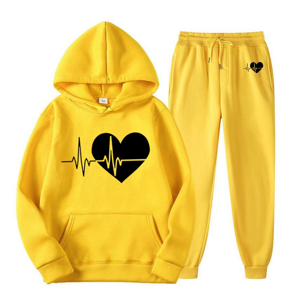 Женский повседневный свободный пуловер с длинными рукавами, толстовка с капюшоном на шнурке и принтом «День святого Валентина», из двух частей