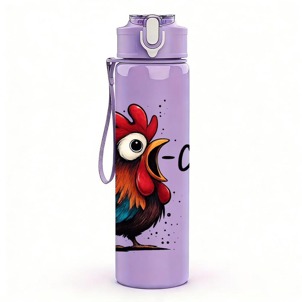 1PC Rooster Caw Letter Illustration 750ml Color Plastic Sports Water Bottle Leakproof Flip Straw Lid Suitable for Sports Office Home Use