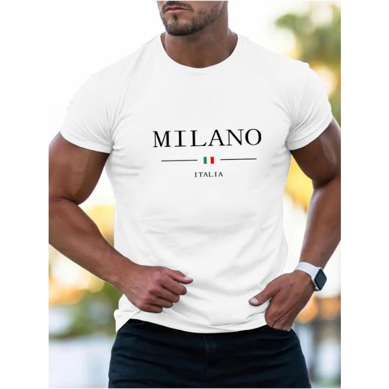 Летняя мужская повседневная спортивная свободная с принтом MILANO удобная для покупок футболка с круглым вырезом с коротким рукавом топ