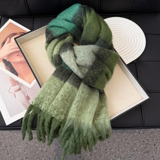 Women's Mohair Winter Scarf Cashmere Feel Tassel Scarf Colorful Striped Long Scarf Winter Shawls Wraps for Cold Weather