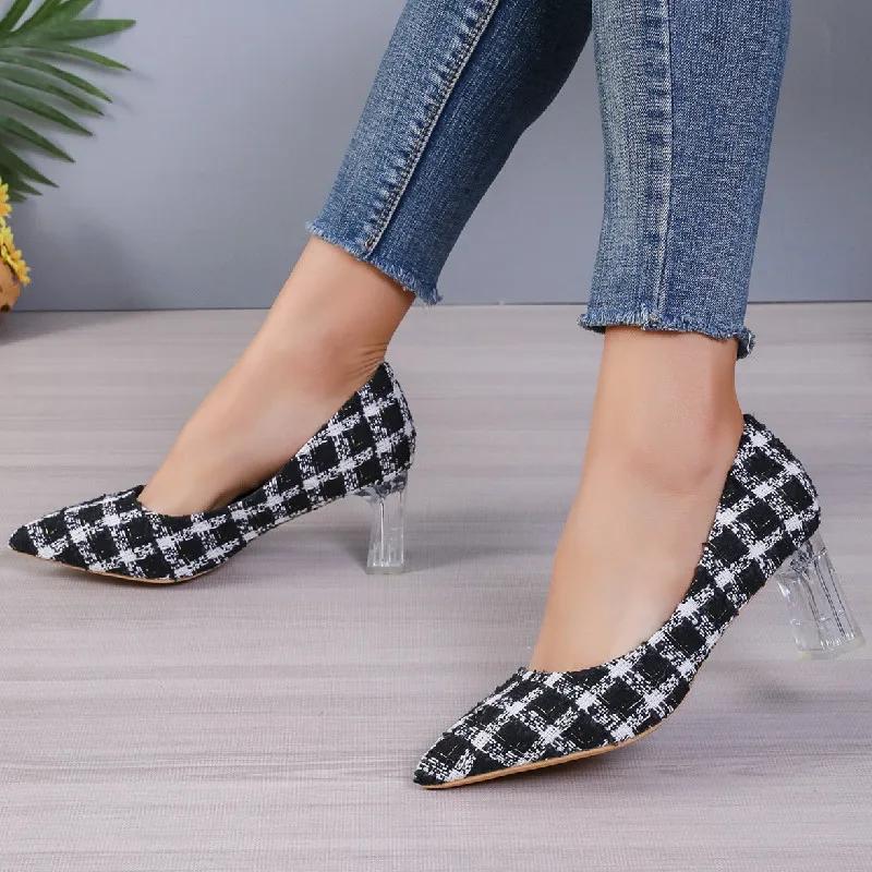 Fashion Spring Autumn Fashion New Sexy Comfortable Pointed Toe Solid Color Women's Party Dress Square High Heels Zapatos Mujer