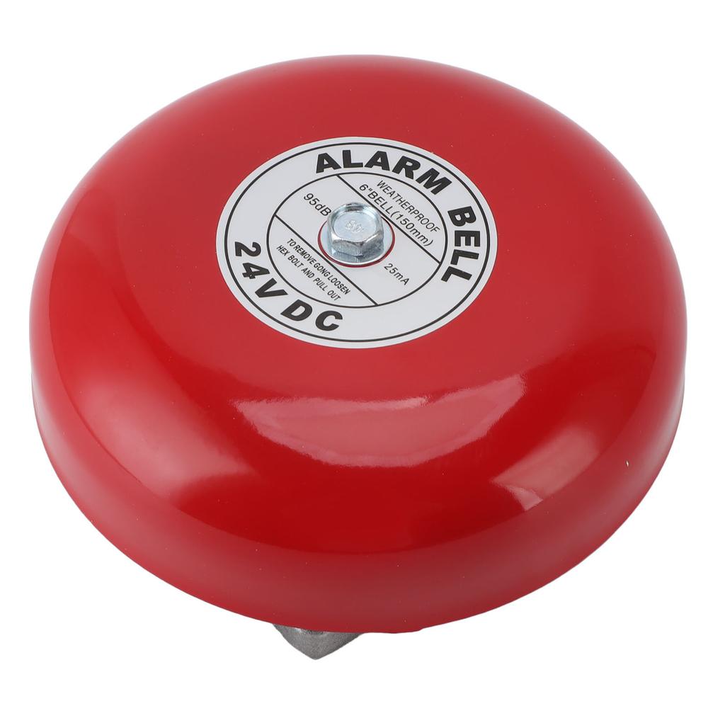 6in Fire Alarm Bell Waterproof Portable Aluminum Alloy 24V Wired Power 95db Loud Security Ringing Bell for School Home