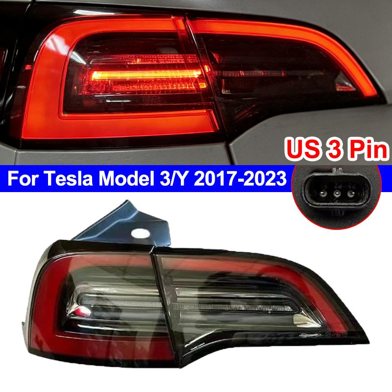 US Version 3-pins Taillight For Tesla Model 3/Y 2017-2023 Rear Tail Lamp Red Turn Signal Back Trunk Light Car Accessories