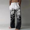 Men's Loose Casual Solid Color Trousers Skull Printed Straight Pants