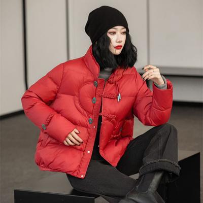Короткий пуховик с застежкой в стиле гуофэн женский 2025 зима новая мода воротник-стойка ретро теплый белый пуховик из утиного пуха тренд