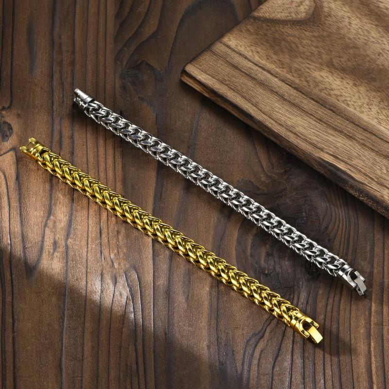 Stainless Steel Geometric Link Chain Bracelet Men Women Polished Finish 23cm Length Unisex Cycling Accessory