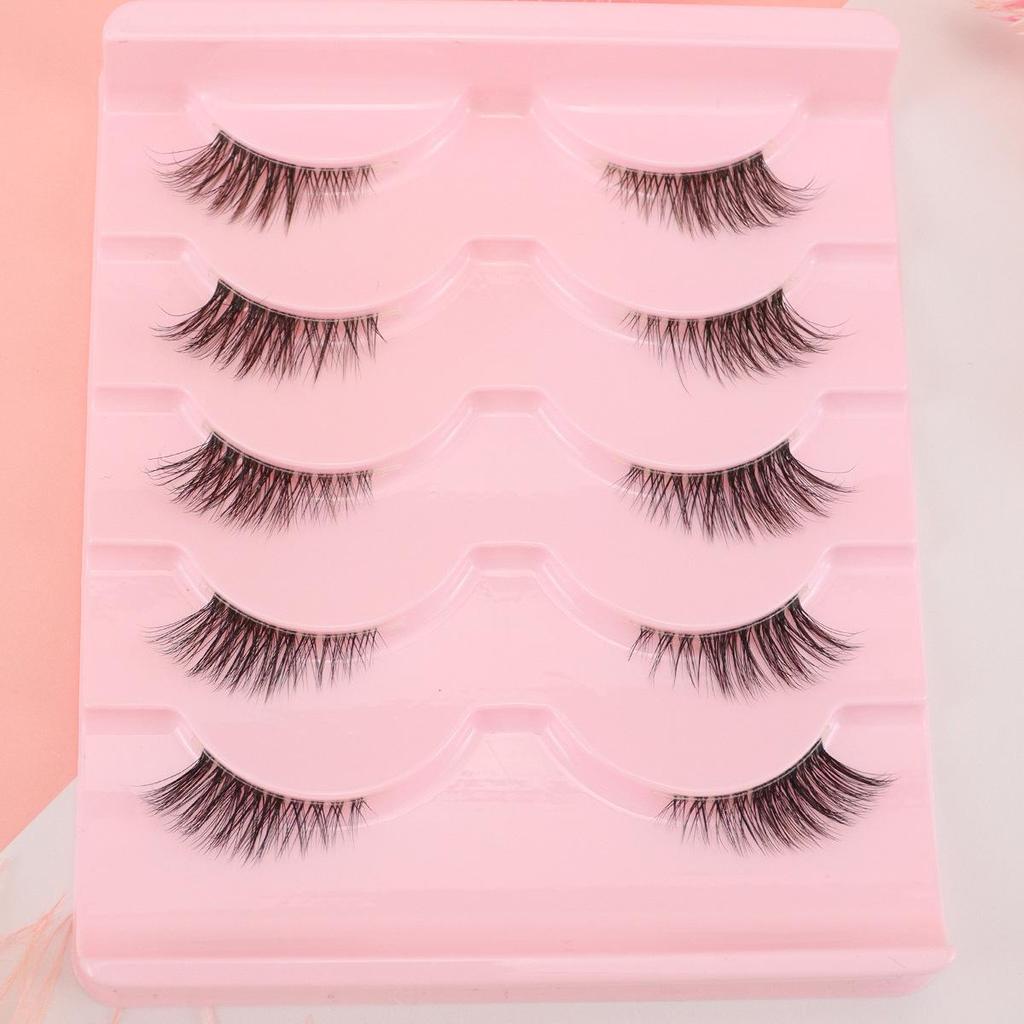 Cross-Border Cat-Eye Clear Band False Eyelashes - Natural, Dense, Half-Length with Extended Eye Tail