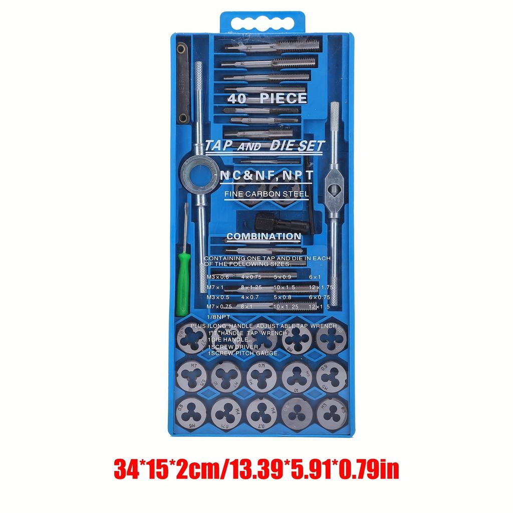 40-Piece Metric Tap and Die Set, Carbon Steel Hand Threading Tools, Professional Milling and Rethreading Kit