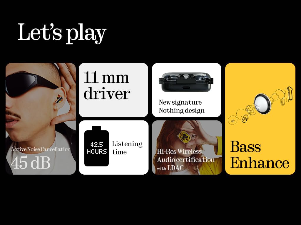 Nothing Наушники НИЧЕГО Ухо () Шумоподавление/Совместимость с ChatGPT/Bluetooth/Совместимость с высоким разрешением (черный)