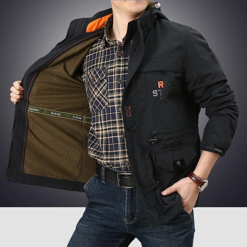Мужская куртка для весны и осени, свободная спортивная куртка больших размеров, повседневная куртка для людей среднего возраста, куртка для инструментов